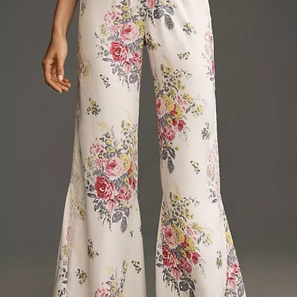 NWT By Anthropologie Floral Lace Silky Flare Pants Sz 6 - Picture 14 of 16